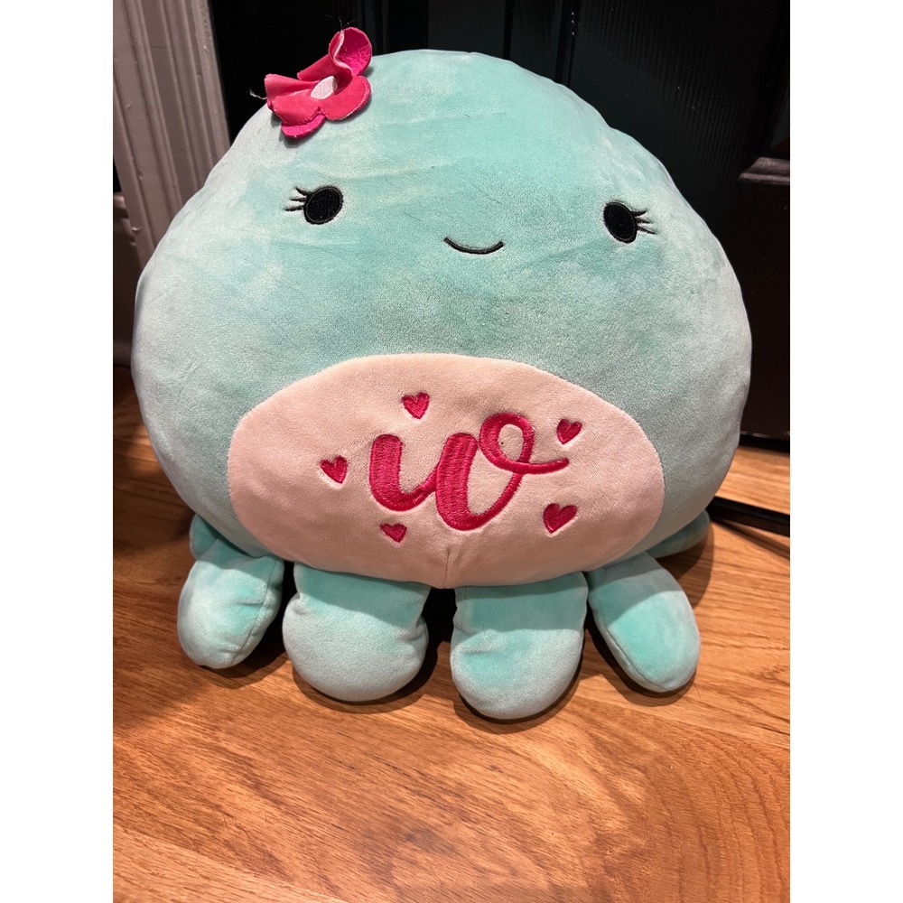 Squishmallows Kellytoy Mint Green Octopus W Monogram Hearts Plush Toy 12 Inch